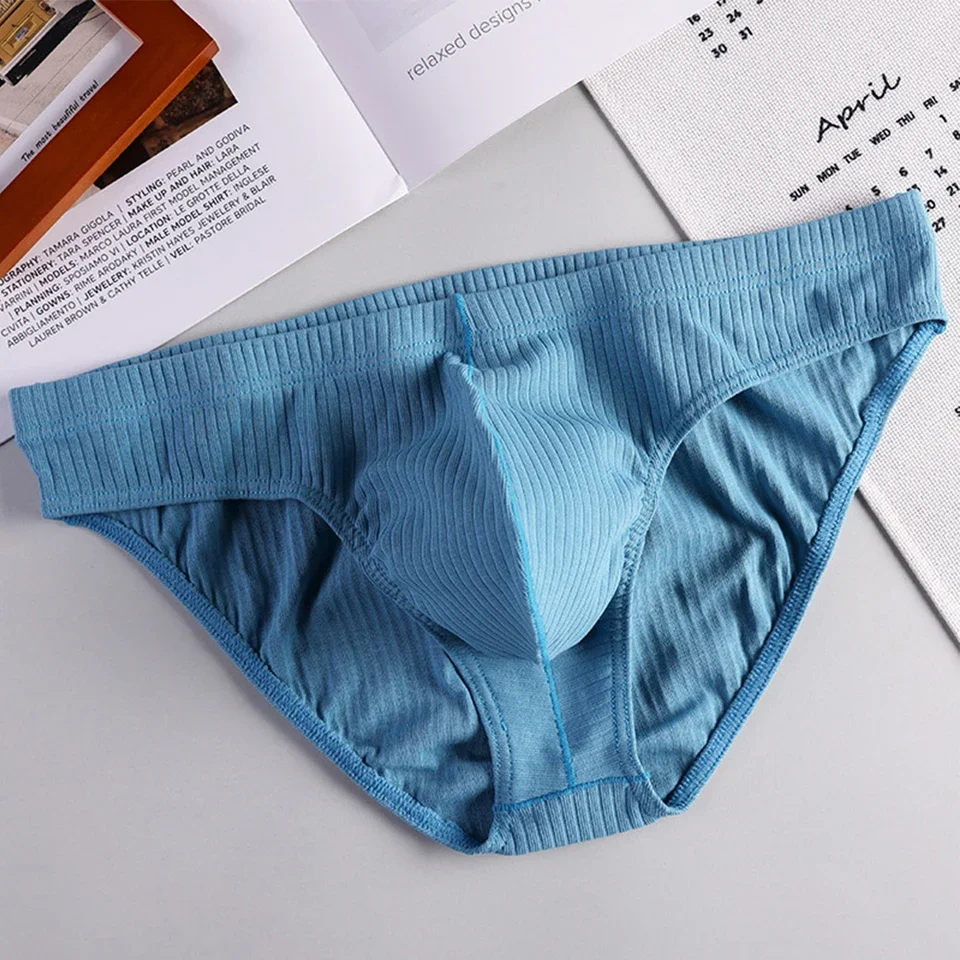 

1pc Sexy Mens Underwear Threaded Cotton Briefs Sexy U Shape Pouch Low-Waist Breathable Underpants Sports U Convex Briefs