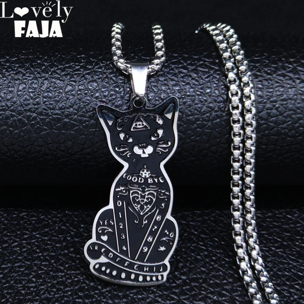 Pagan Wiccan Pentagram Cat Stainless Steel Necklace Men/Women Witchcraft Necklaces Ouija Jewelry joyas N8110S02