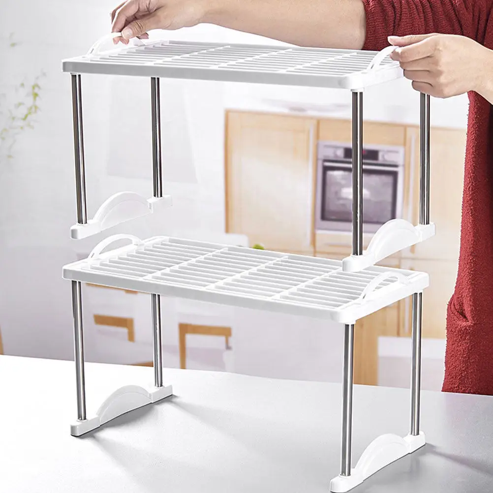 2Pcs Multifunctional Kitchen Storage Stand White Stackable Floor Shelf Bathroom Organizer Rack Metal Storage Shelf for Cosmetics