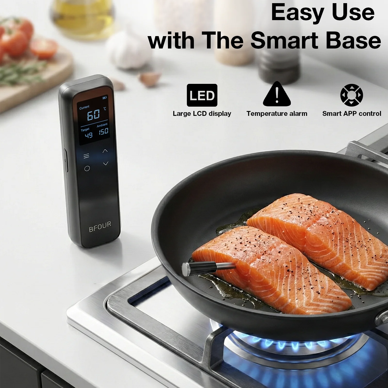 Wi-Fi Unlimited Range Meat Thermometer Wireless Bluetooth Probe with APP & Alarm Reminder for BBQ, Smoking, Oven, Rotisserie