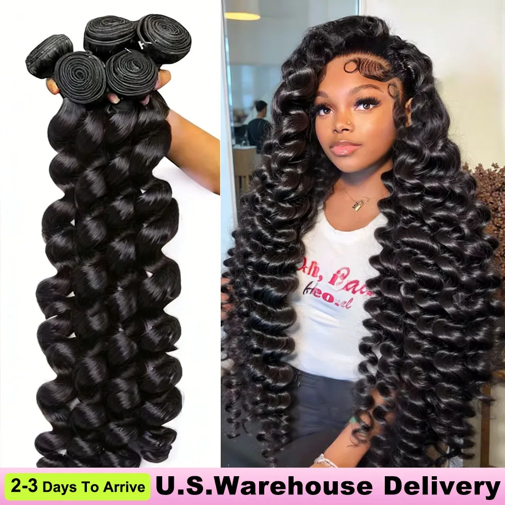 

32-дюймовые свободные глубокие волны 100% пучки человеческих волос Бразильские девственные необработанные волосы 1 3 4 пучка Наращивание глубоких волн с двойным утком