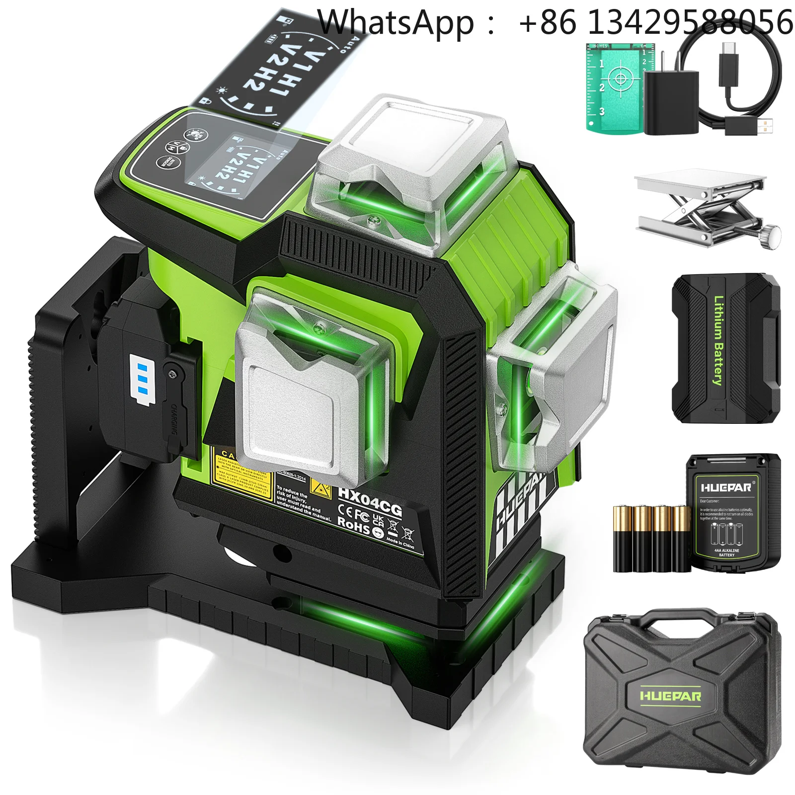 4D Laser Level Tool - Huepar HX04CG, 16 Lines with LCD Screen, Auto Self-Leveling & Brightness Adjustment