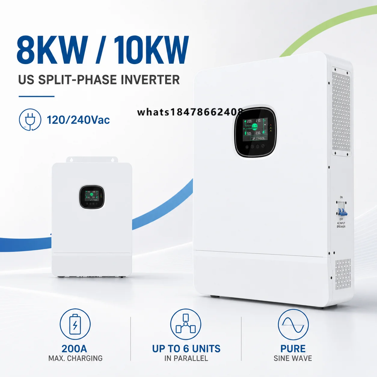 Inverters Converters 8kW Off-Grid Hybrid Solar Inverter 120/240Vac 50/60Hz 99.9% Efficiency 10kw Split inverter for Solar System