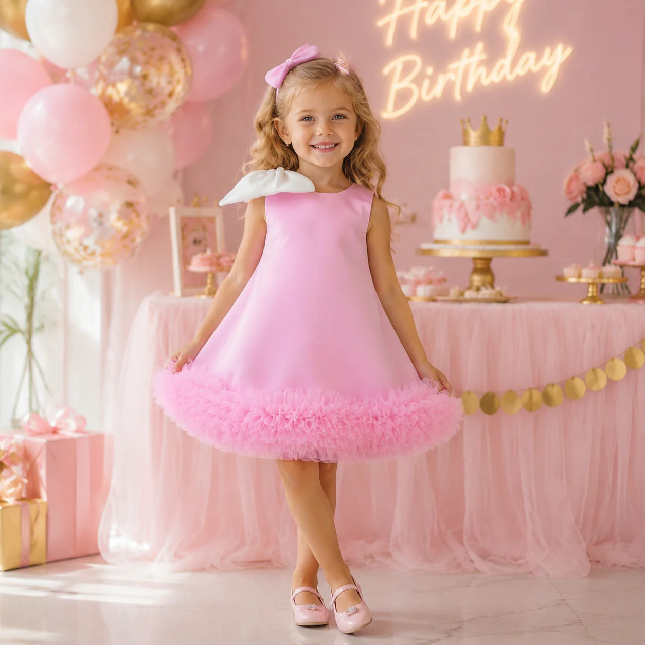 Kleinkind Mädchen Geburtstagsparty Kleider Rosa Blumenmädchen Hochzeitskleider Festliche Show Kinderkleidung