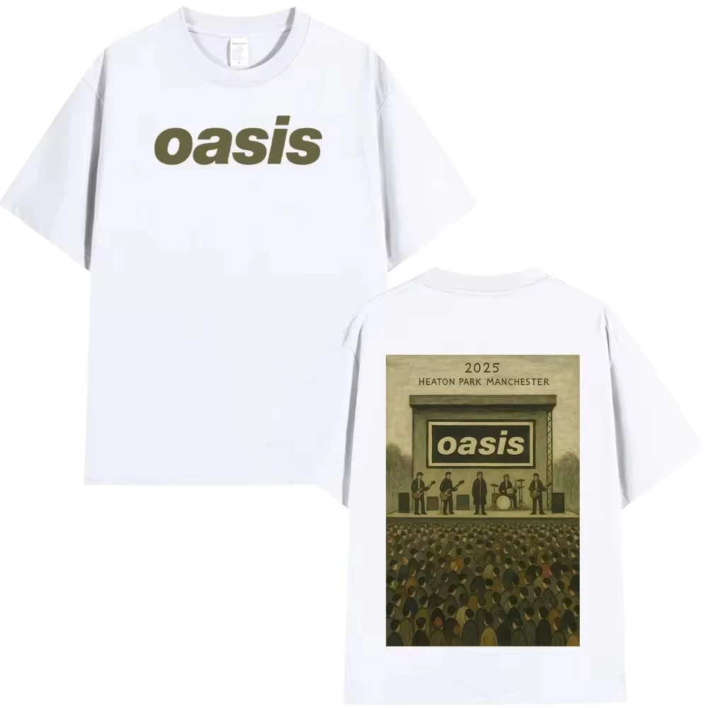 واحة في Heaton Park 2025 خمر الجرافيك تي شيرت الرجال امرأة عادية تي شيرتات قطن الهيب هوب قصيرة الأكمام عالية الجودة تي شيرت #4