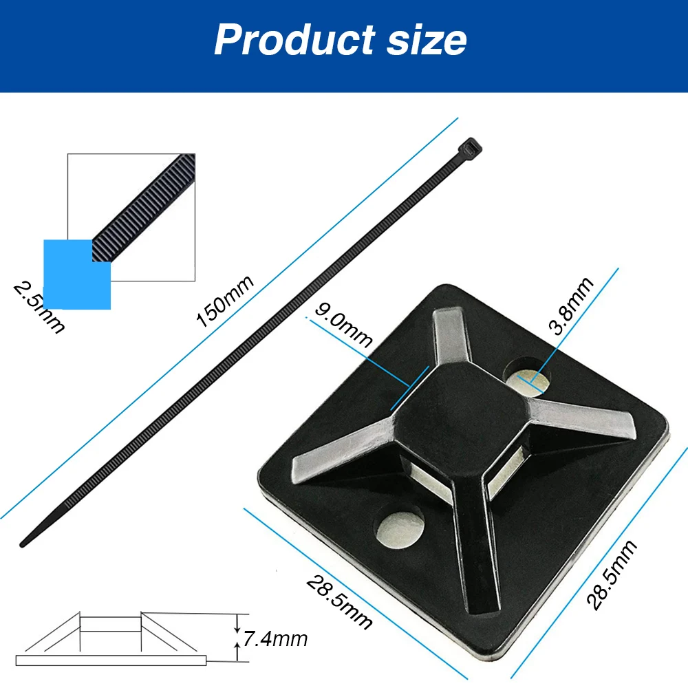 Supports de base de câble de montage à dos adhésif, point d'injecteur à trou de vis, zar, résistance optimale pour longtemps, 200 pièces