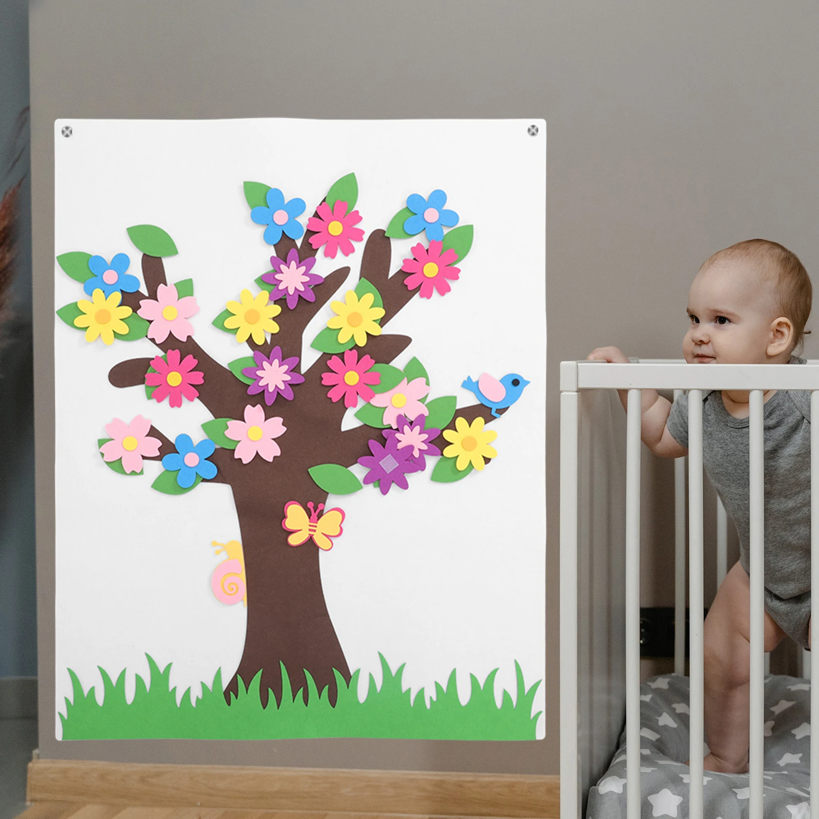 1 Juego de Tablero de Fieltro DIY, Juego de Historias de Árbol de Flores, Accesorios de Actividades de Pared para Niños, para Aprendizaje Sensorial en Jardín de Infancia, Juego Creativo