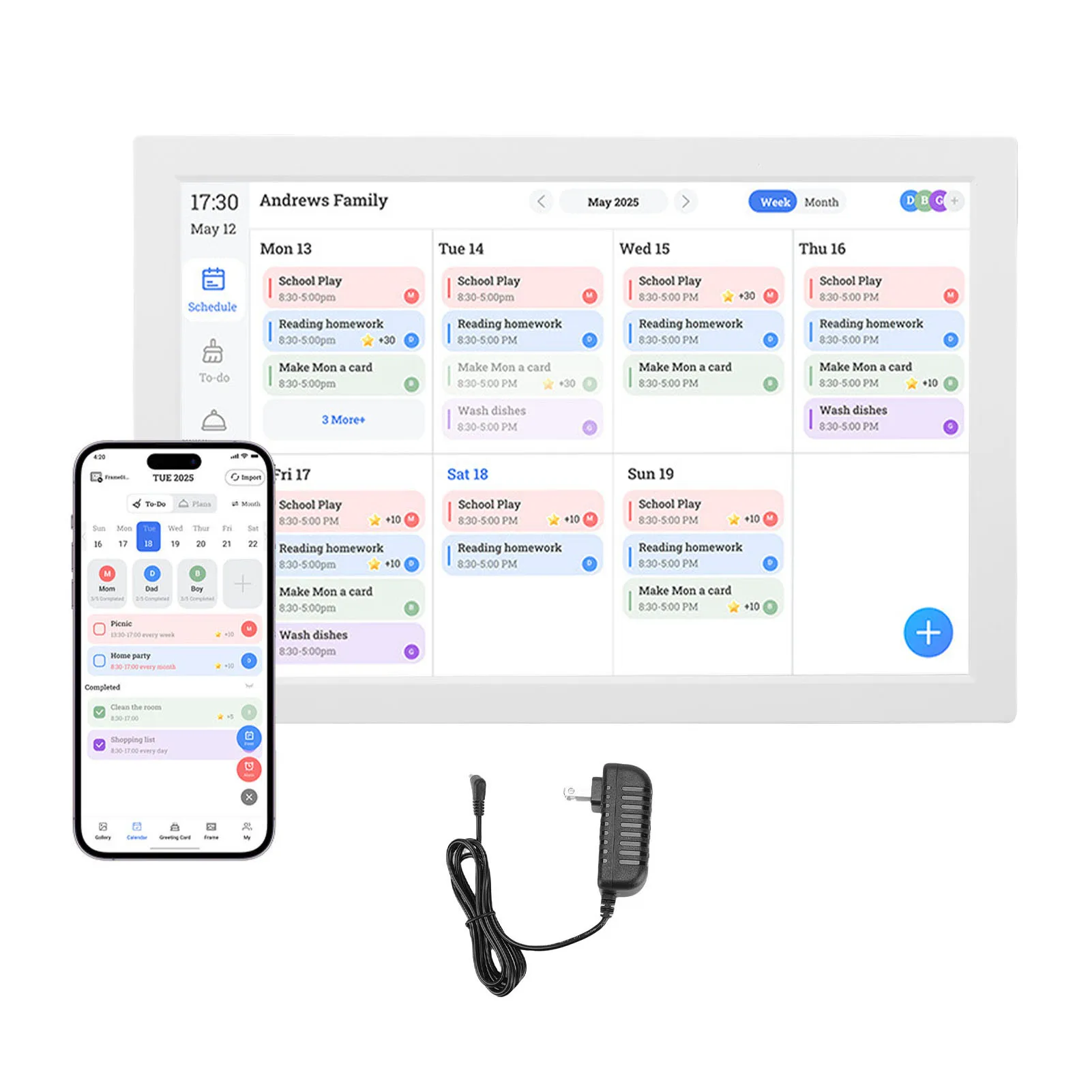 

Digital Calendar 10.1in Chore Chart Smart Family Planner HD Interactive Touchscreen Plan Cloud Photo Frame Wall Desk Mountable