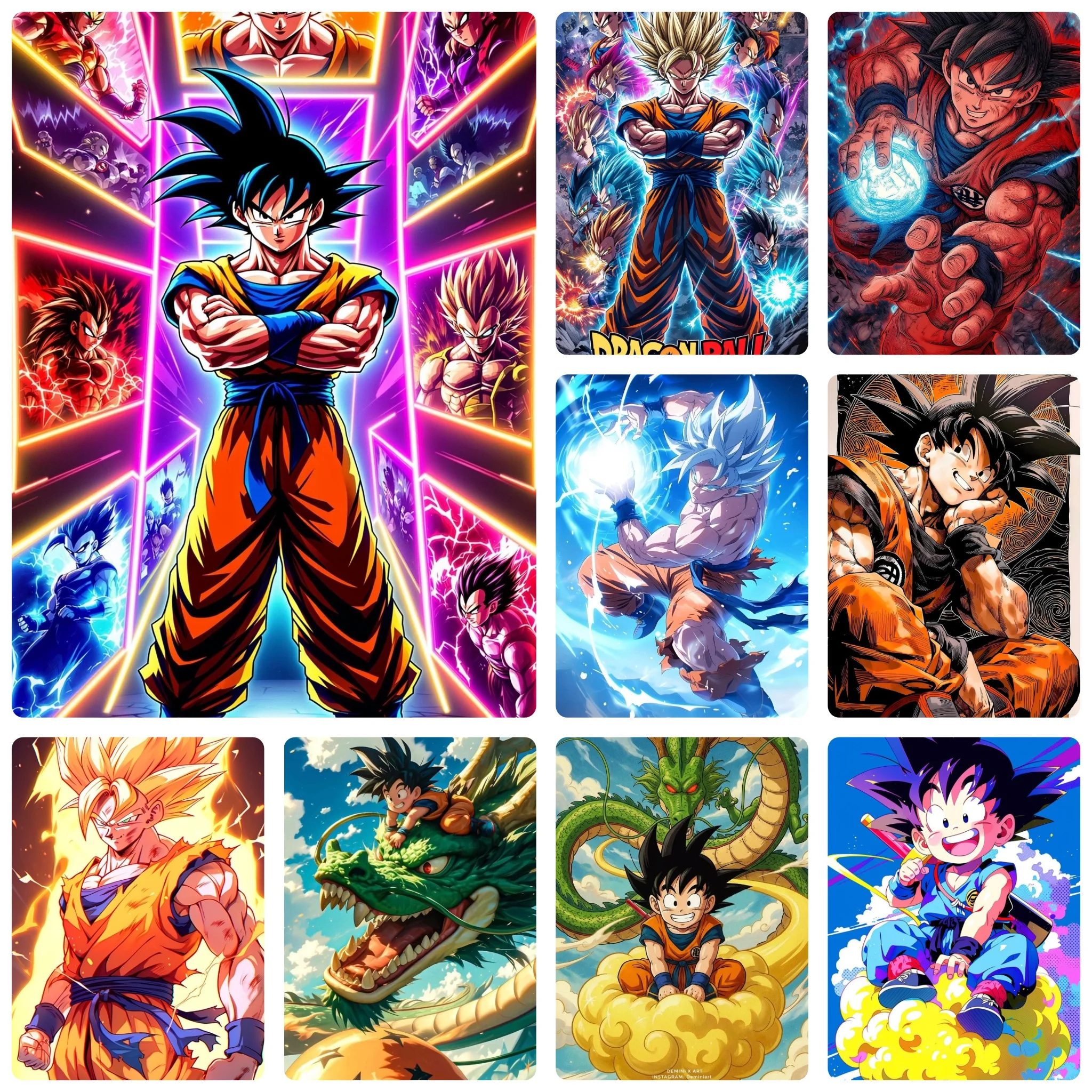 DIY Dragon Ball Diamond Painting, Dynamic Son Goku Portrait With Vibrant Neon Combat Visual for Living Room Decor & Gift