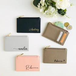 Personalized card holder with zip, Vegan leather card holder, monogram card holder, Bridesmaid gift, custom coin purse wallet