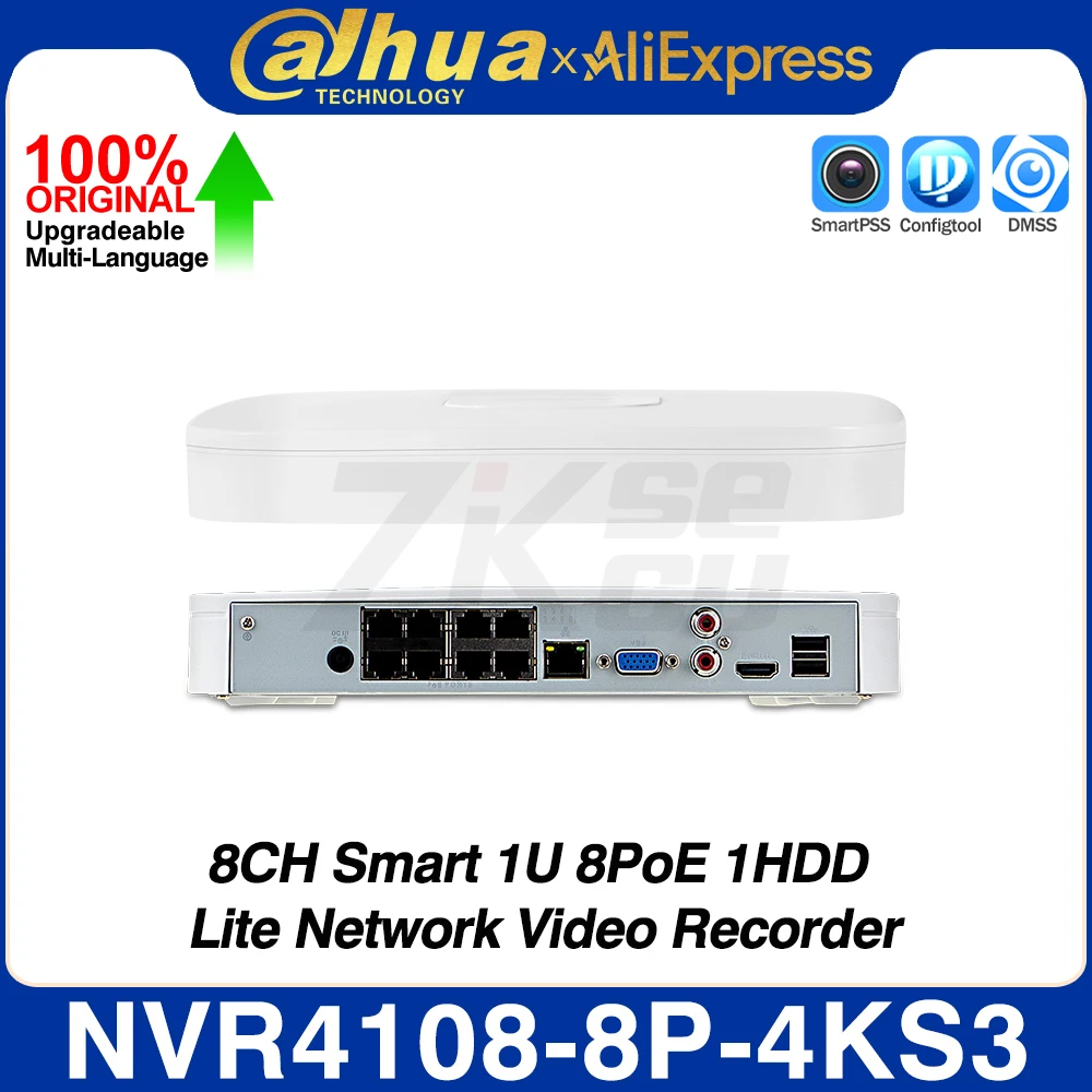 Dahua NVR4108-8P-4KS3 8CH Smart 1U 8PoE 1HDD Lite Network Video Recorder Smart H.265+ AI By NVR SMD EPTZ MAX Audio Alarm I/O