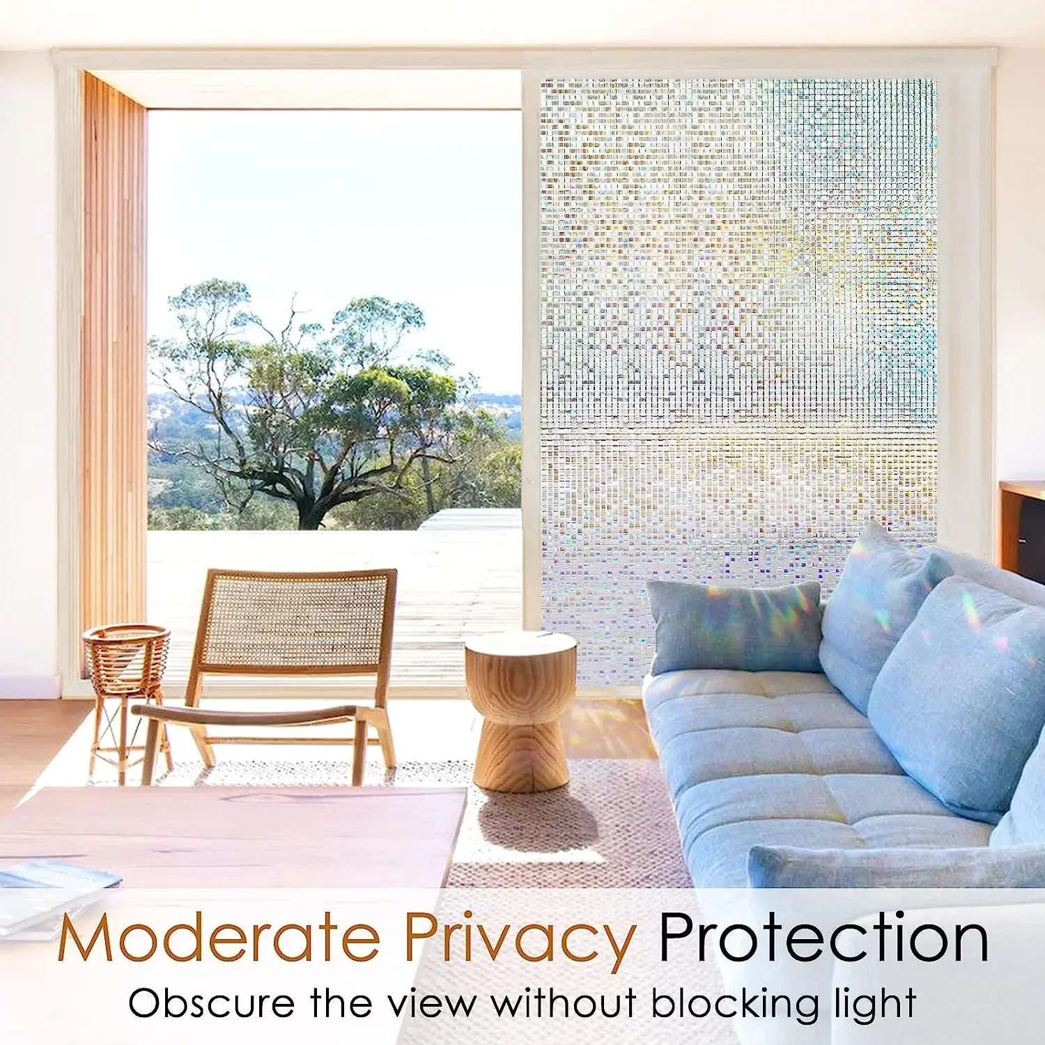 Window Privacy Film Stained Glass Window Film Mosaic Static Cling Decorative Window Vinyl Removable Rainbow Window Tint for Home