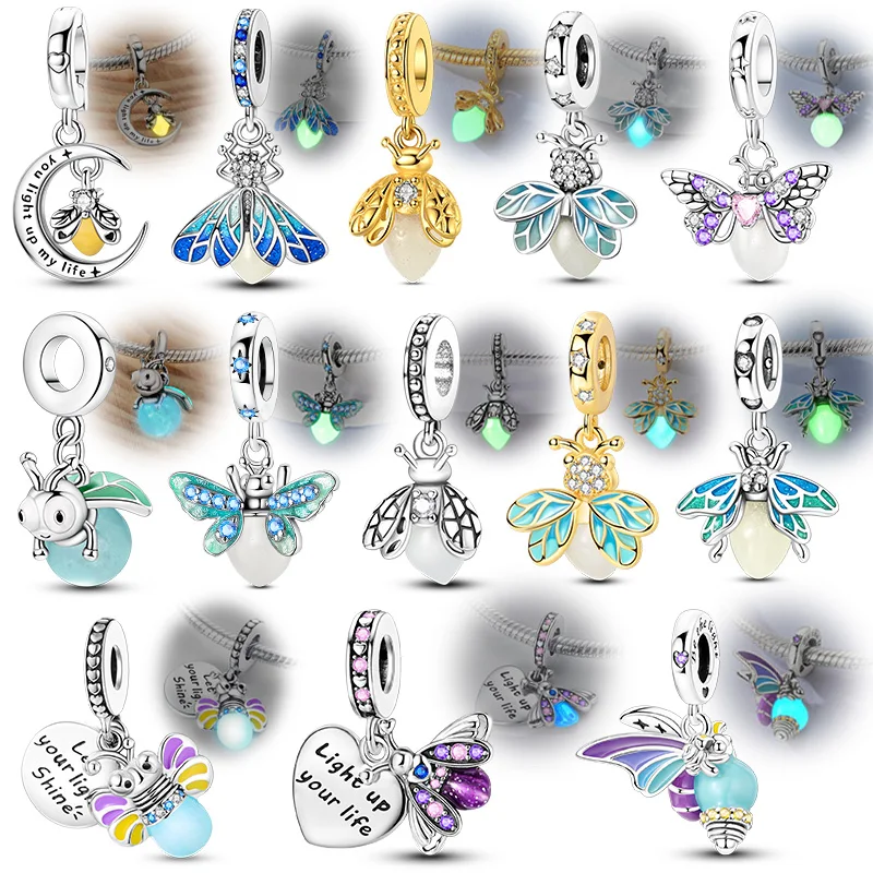 

925 Sterling Silver Charms Pendant Luminous Firefly Series Fit Bracelet Necklace Diy Woman Charms Beads Fine Jewelry