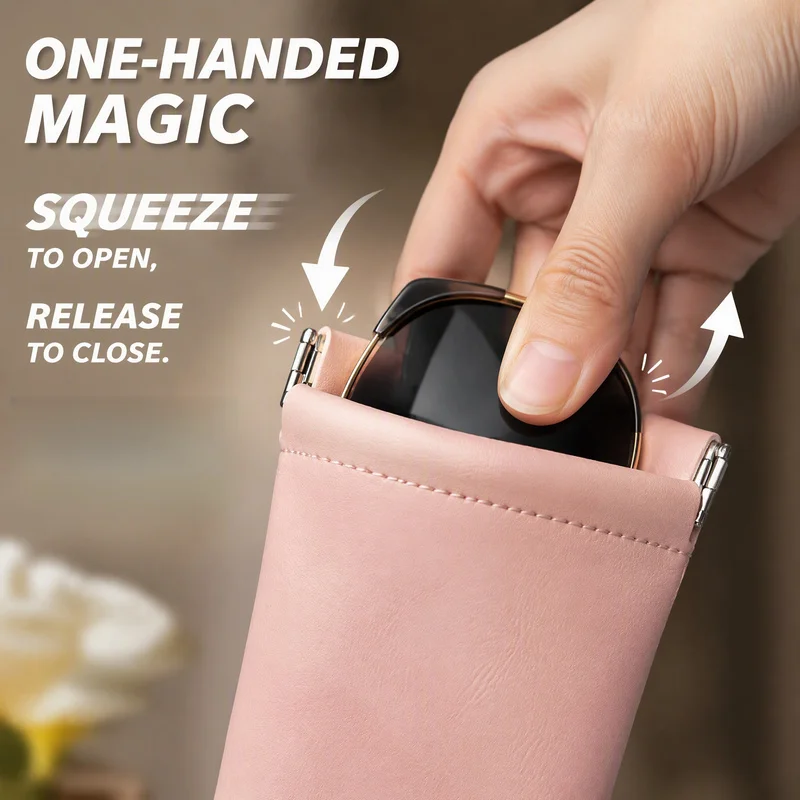 Self‑Closing Glasses Pouch Dust‑proof Anti‑Scratch Portable Storage Bag For Sunglasses Lipstick Small Daily Accessories