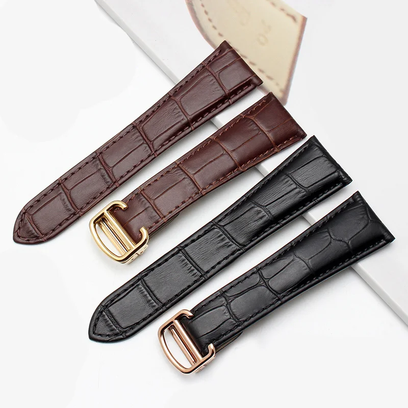 Watch Band For Cartier TANk SOLO RONDE DE Genuine Leather Watch Chain Folding Watch Strap Accessories Watch Bracelet Belt