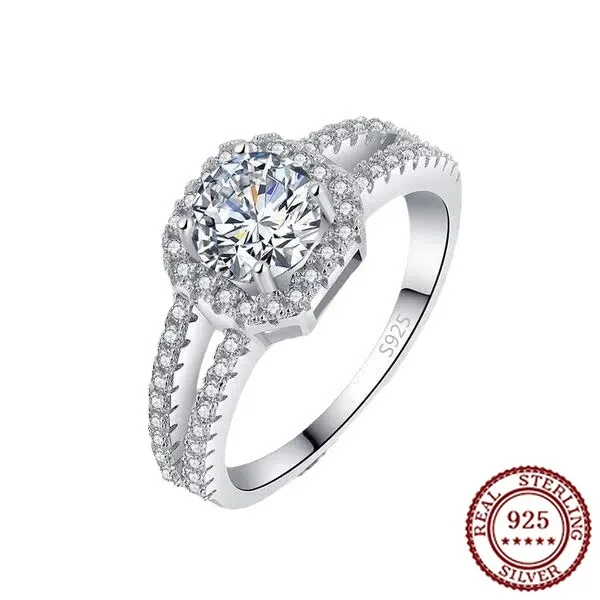 

2025 New Trendy 925 Sterling Silver Classic Temperament Atmospheric Fashion Classic Women's Zircon Octagonal Round Stone Ring