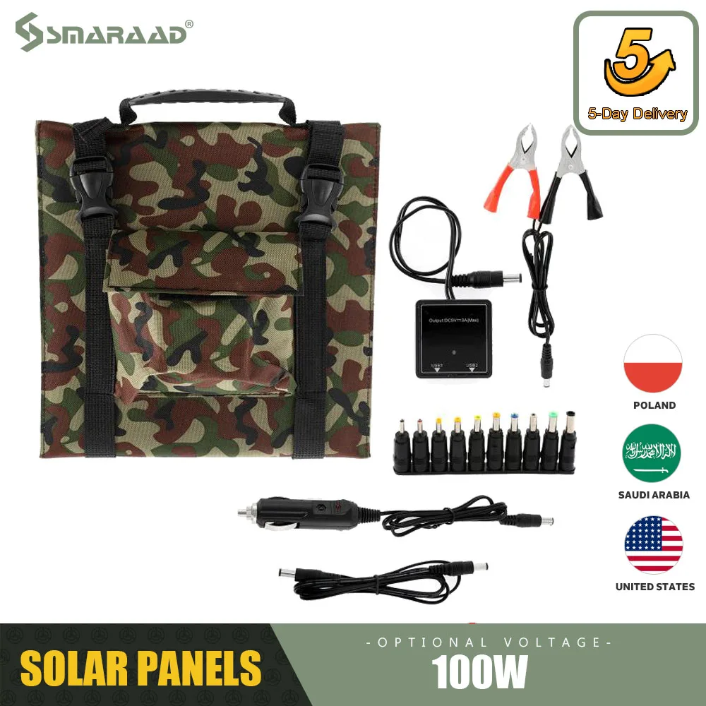 100W Foldable Solar Panel Charger 5V USB Output Plate Safe Charge Cell Solar Charger for Phone Home Outdoor Camp Backup Power