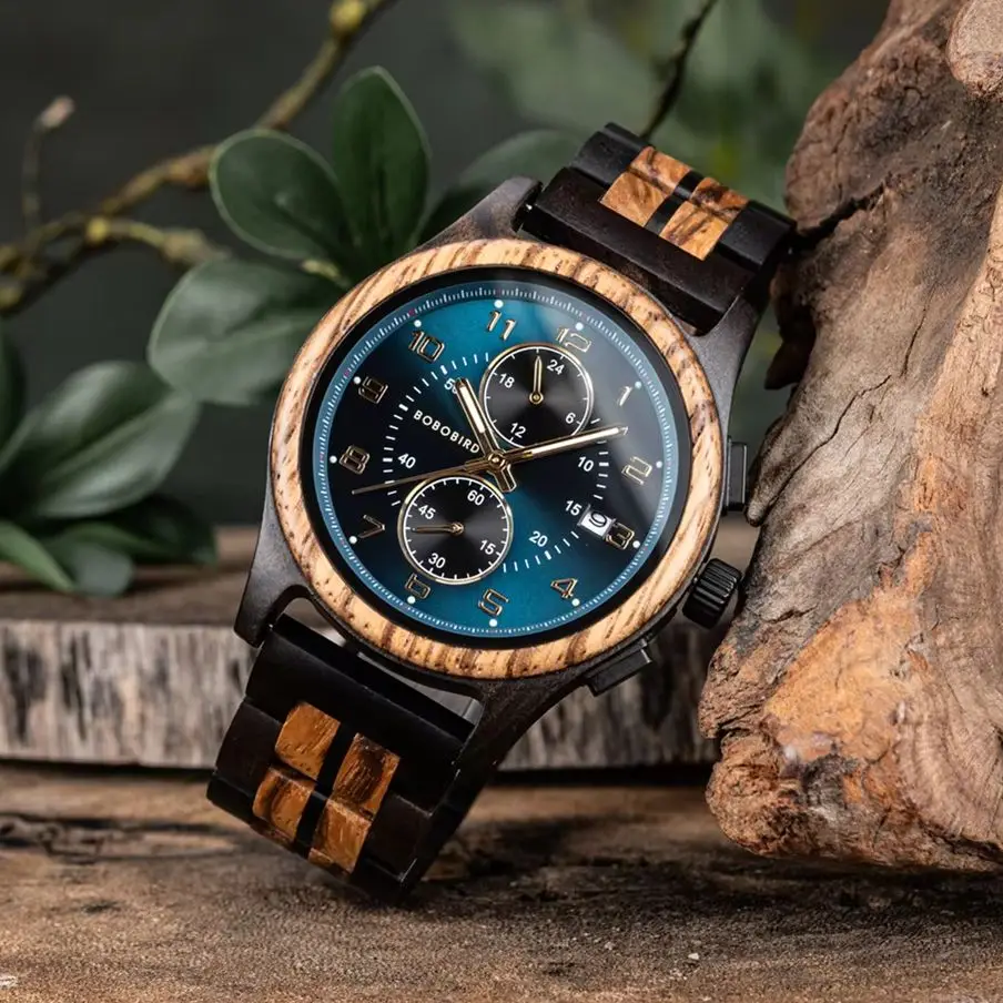 

BOBO BIRD Men's Watches Top Brand Wooden Wristwatch Chronograph Auto Date Luxury Exquisite Watch for Men