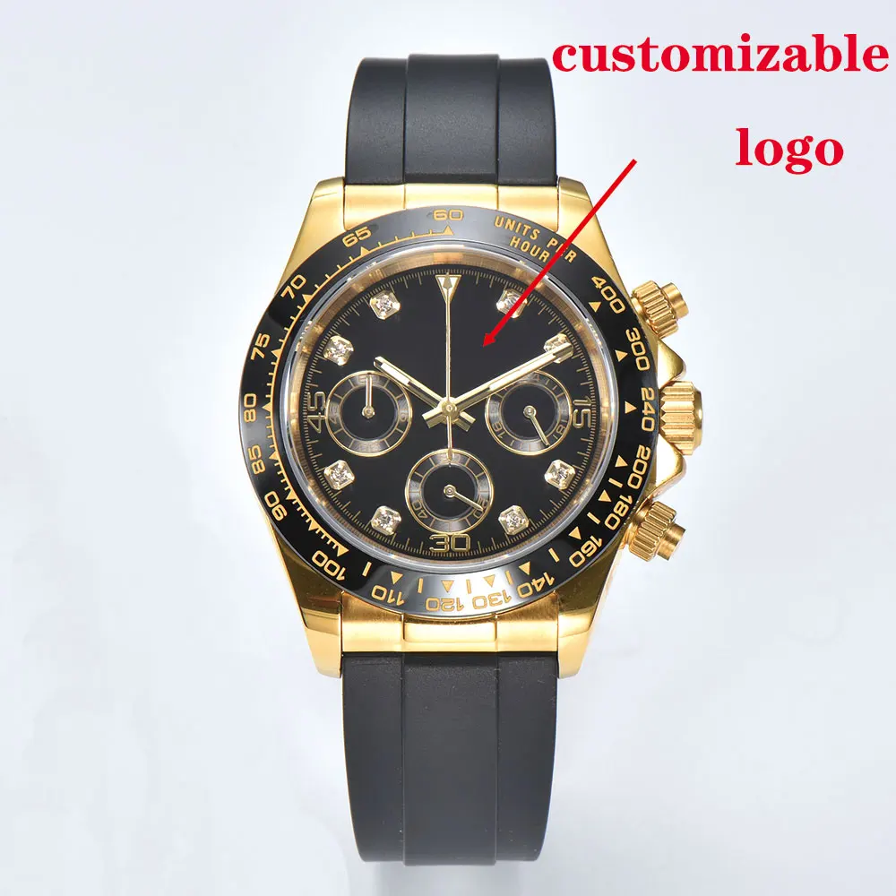 39.5mm  gold custom men's watch, sapphire glass VK63 movement quartz multi-functional chronograph business men's watch