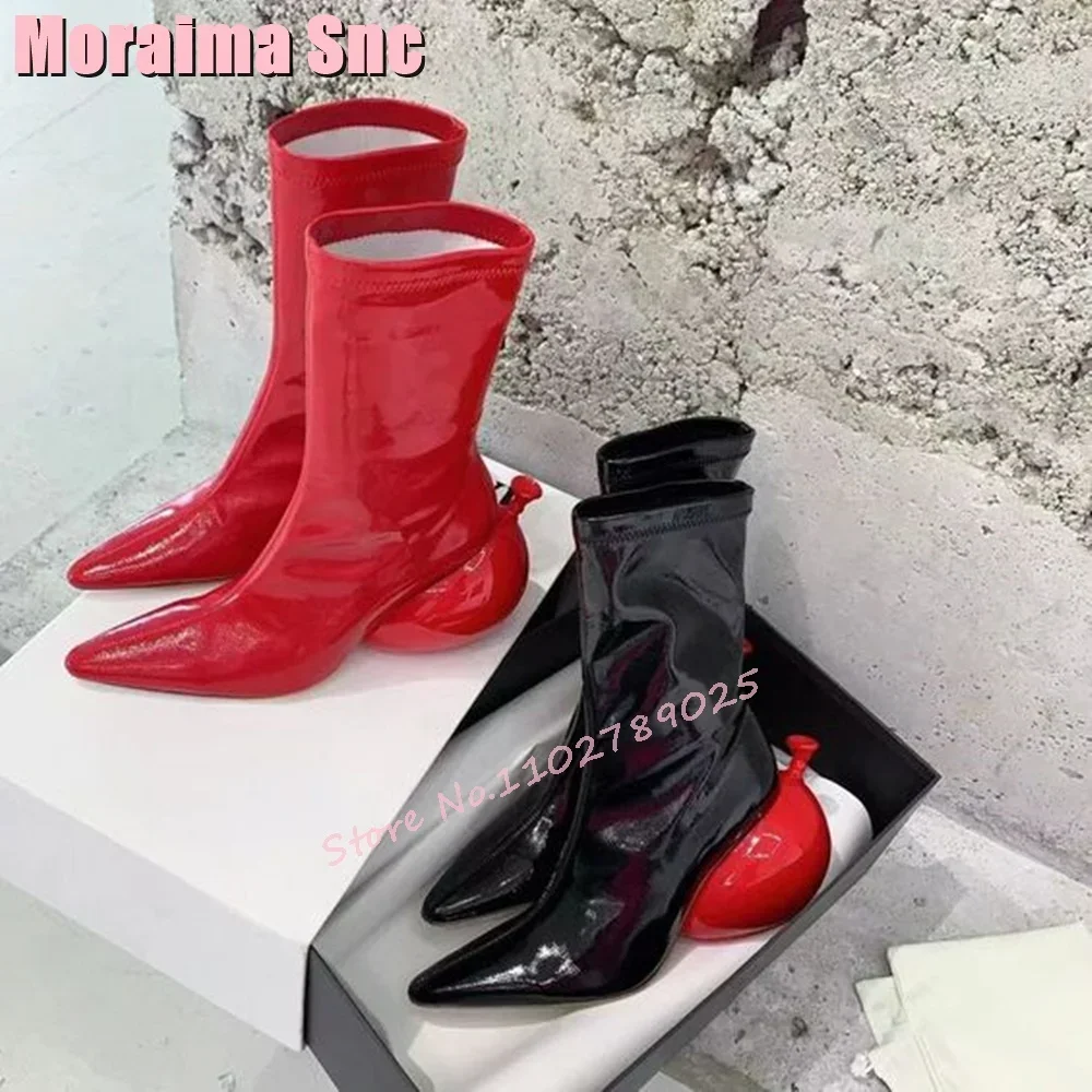 Fashion Unique Balloon Strange Heel Ankle Boots Pointed Toe Solid Women Shoes Autumn Winter Elegant Ladies Short Boots 2024 New