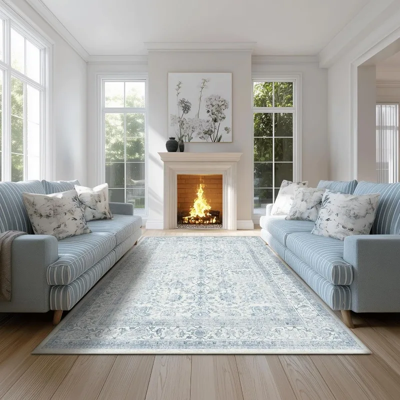 Carpet for Living Room Vintage Printed Foldable Machine Washable Sofa Coffee Table Floor Mat Bedroom Home Decoration Soft Rug 러그