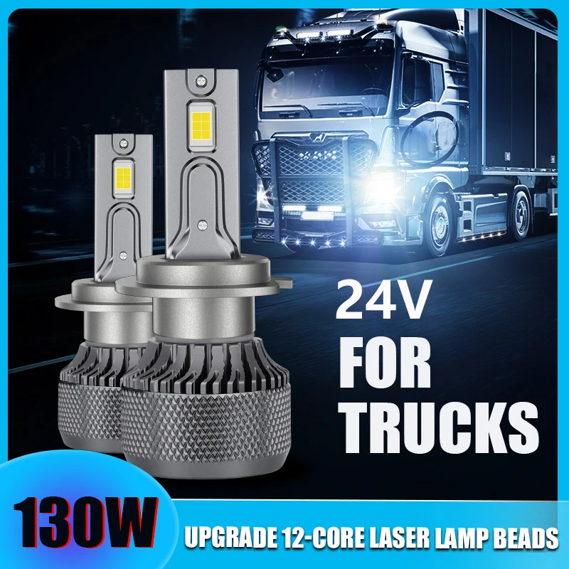 2PCS 24V Truck LED Headlight Bulb H1 H3 H4 H7 H11 H8 H9 9005/HB4 9006/HB4 9012 Fog Light 6000K 130W 14000LM