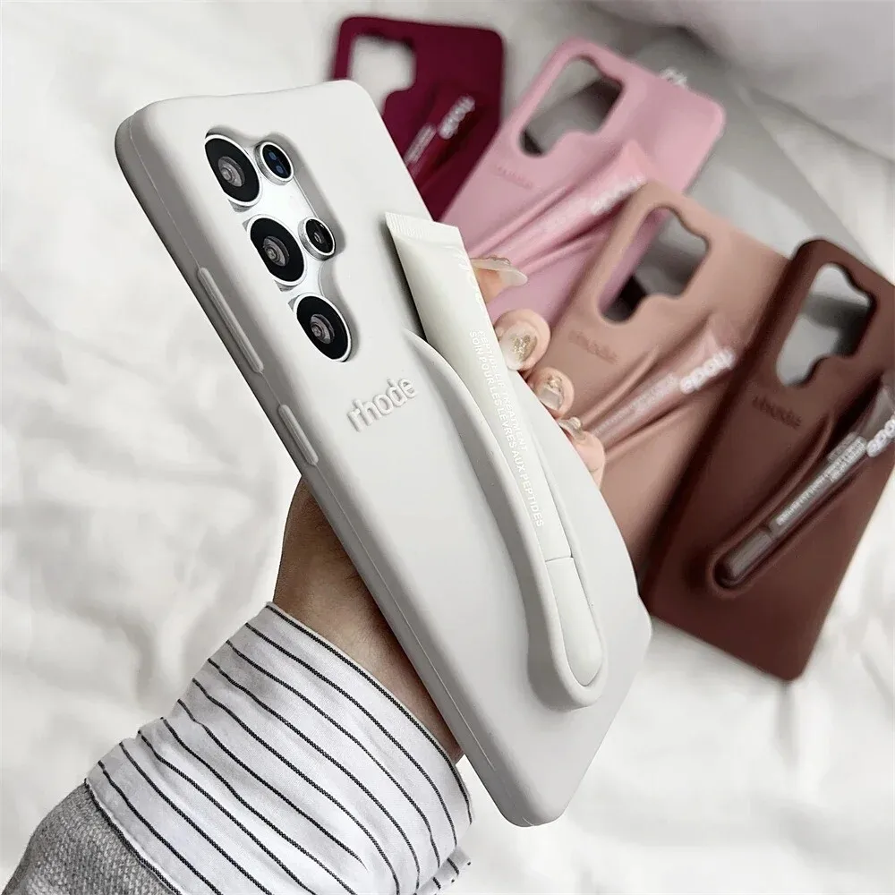 لسامسونج غالاكسي S25 S24 S23 الترا S25 زائد لينة سيليكون جراب هاتف مع ملمع الشفاه بلسم الشفاه حامل أحمر الشفاه غطاء مقاوم للصدمات