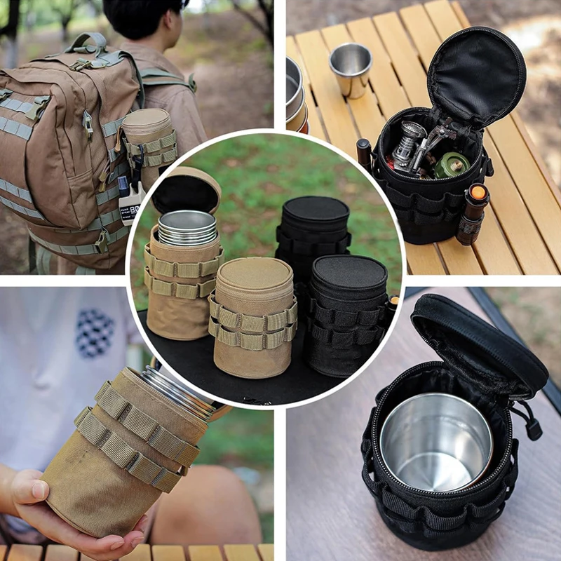 Outdoor Tactical Camping Cup Storage Bag, Oxford Pano, Water Bottle Holder Pouch, Chá, Leite, Cerveja, Manga, Hanging BagOrganize