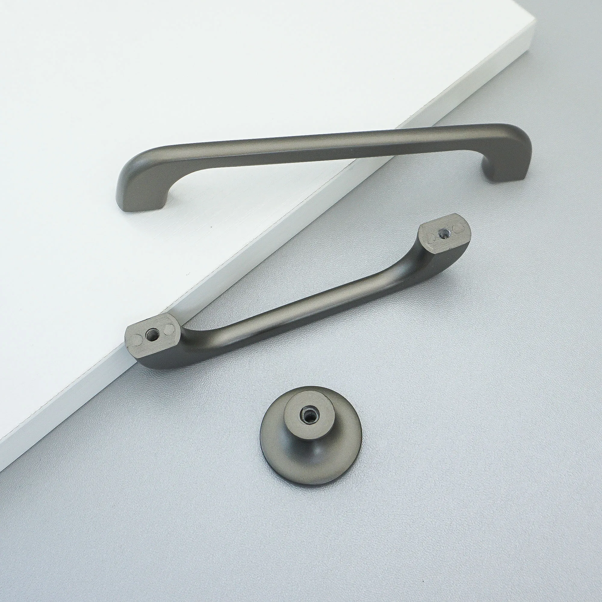 Matte Black Kitchen Cabinet Handles Square Drawer Knobs Simple Grey Wardrobe Pulls Zinc Alloy Modern Furniture Hardware