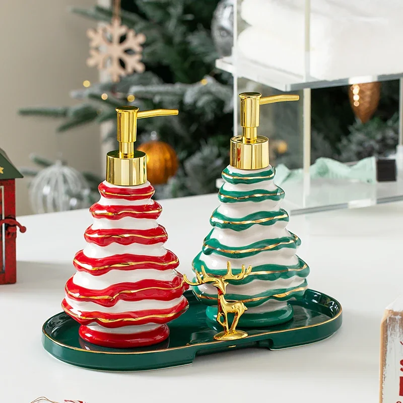 Bathroom Shampoo Bottle Christmas Tree Shape Ceramics Wristband Hand Dispenser Shower Gel Dispenser Press Bottle Soap Dispenser