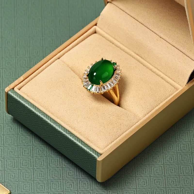 Oirlv, caja de regalo de joyería verde Premium, caja de anillo de boda, anillo de cuero PU, pendiente, collar, brazalete colgante, pulsera, caja de conjunto de joyería