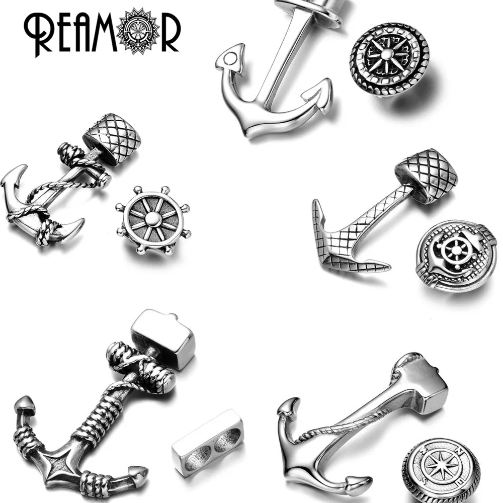 

REAMOR 316l Stainless Steel Anchor Connectors Compass/Rudder Beads Jewelry Sets Charms For Leather Bracelet Clasps DIY Findings