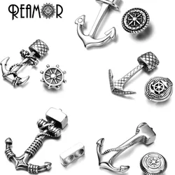 REAMOR 316l Stainless Steel Anchor Connectors Compass/Rudder Beads Jewelry Sets Charms For Leather Bracelet Clasps DIY Findings