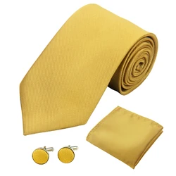 Mens Women Silk Tie Set 8CM (3.15'') Wedding Black Yellow Red Navy Cufflinks Square Necktie Sets