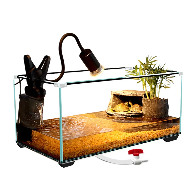 

Ultra-white glass desktop turtle tank household living room water tank small villa with sunscreen feeding box