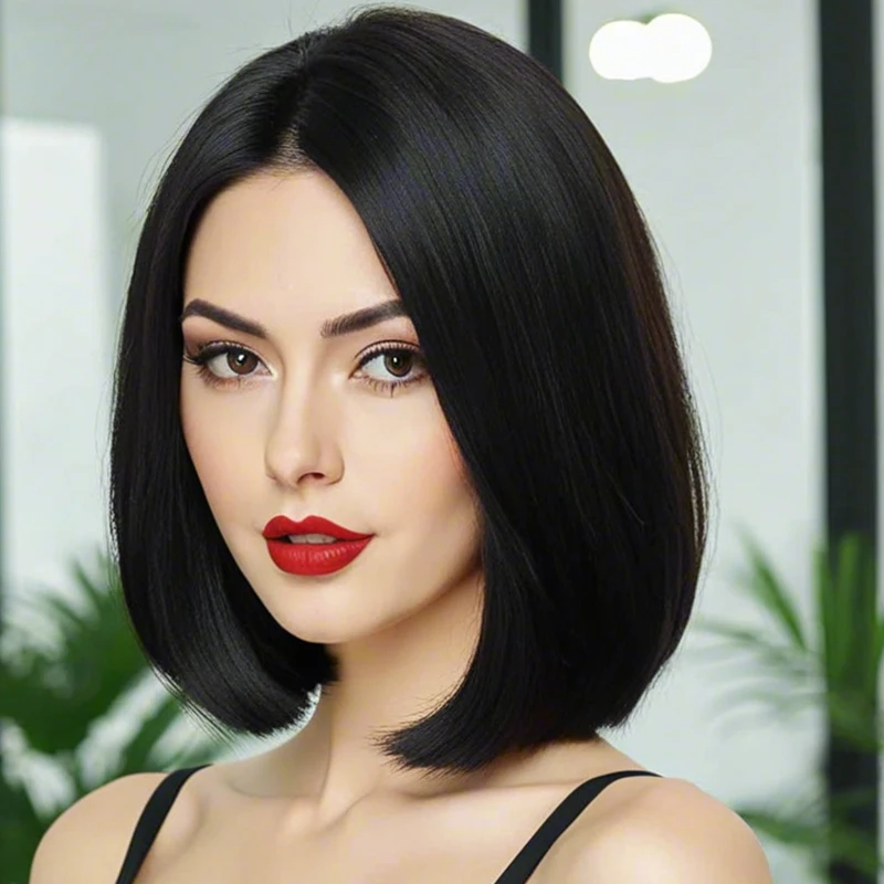 

Женский черный парик с короткими волосами, модный и элегантный повседневный стиль, пушистый и гладкий синтетический парик, подходит для всех женщин
