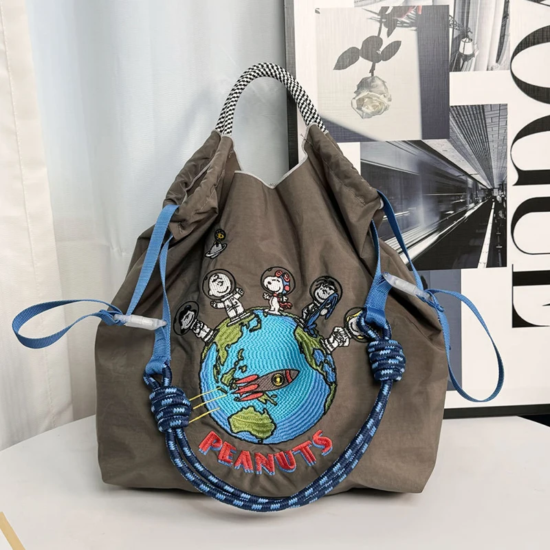 Ball&Chain Astronaut Environmental Bag Kawaii Nylon Canvas Embroidery Large Capacity Shoulder Bag Shopping Bag Girls Gifts