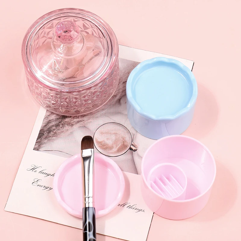 Nail Art Sequin Brush Cleaning Cup With Lid Washing UV Pen Brush Holder Easy Cleaning Mesh Layered Layers Washer