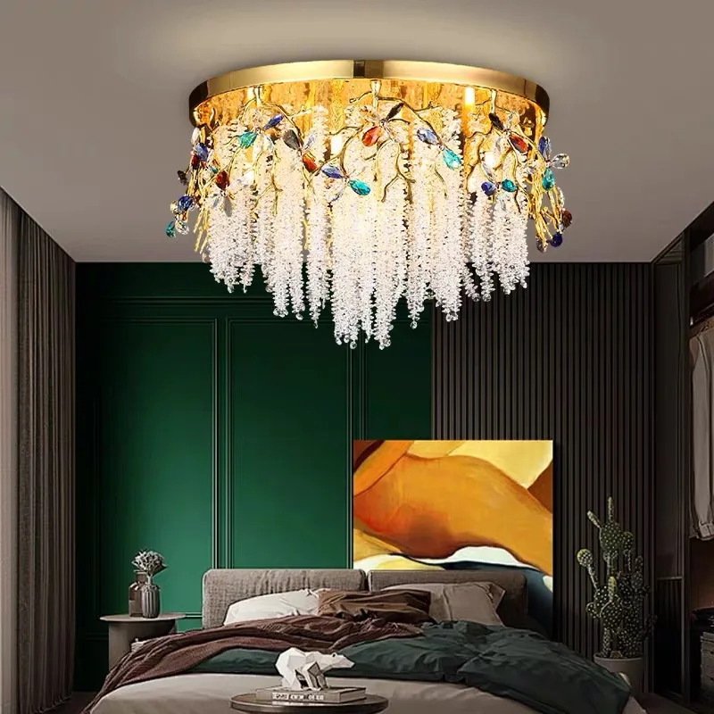

Round Gold K9 Crystal Ceiling Chandelier For Bedroom Living Dining Room Kitchen Table Modern Crystal Branch Pendant Chandelier