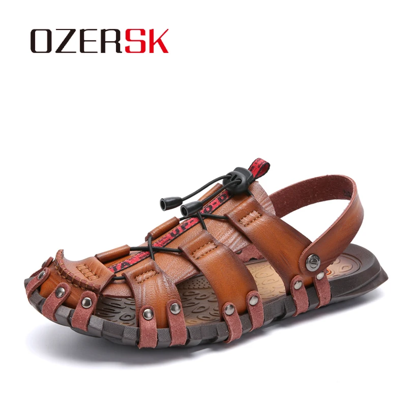 

OZERSK New Casual Men Soft Sandals Comfortable Men Summer Leather Sandals Men Roman Summer Outdoor Beach Sandals Big Size 38-47