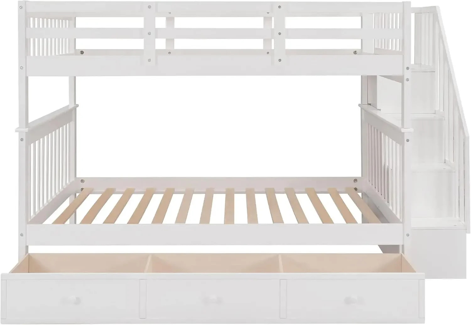 

Nordic Stairway Full Over Bunk Bed with Storage Drawers Solid Wood Convertible Separated Into 2 Bedframe