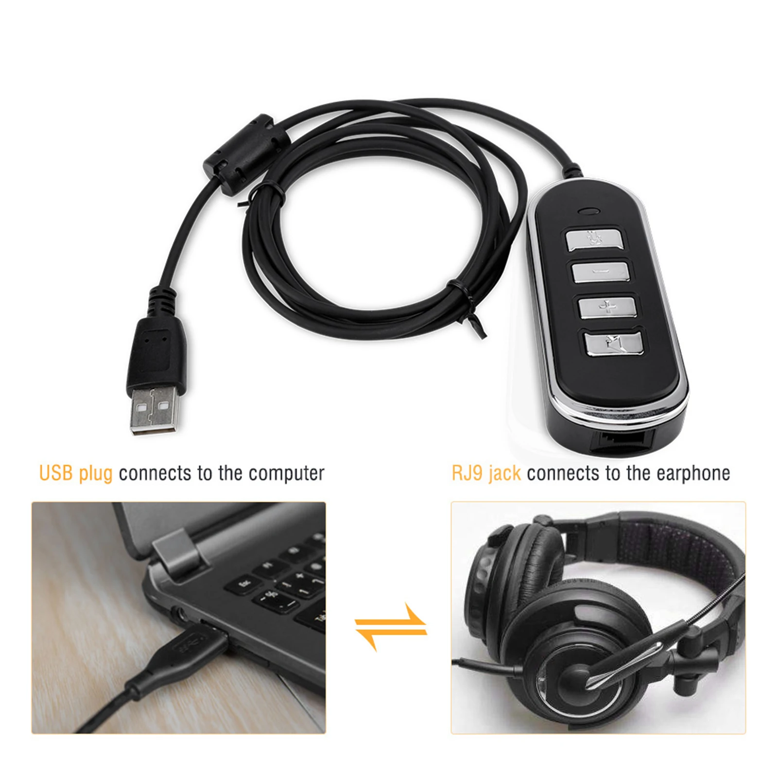 

ZK40 RJ9 To USB Audio Headphone Conversion Line Computer Headphones Line With Control Box