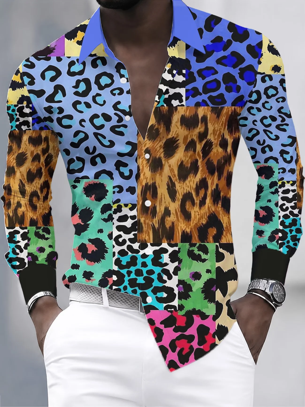 New Western Style Cow Head Five Pointed Star Arrow Retro Printed Men's Lapel Casual Long Sleeved Shirt