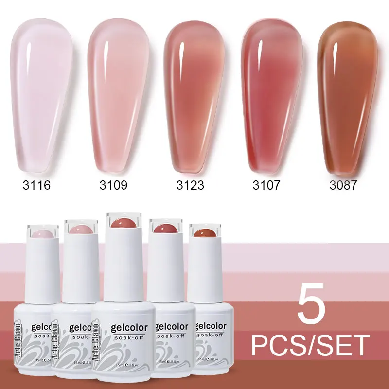 Arte Clavo 5 Colori Serie Gel Vernice Kit Gel Soak Off UV Smalto Gel Per Unghie Artistiche Set Top Coat 15ml Bottiglia di Vetro Nuovo 2022