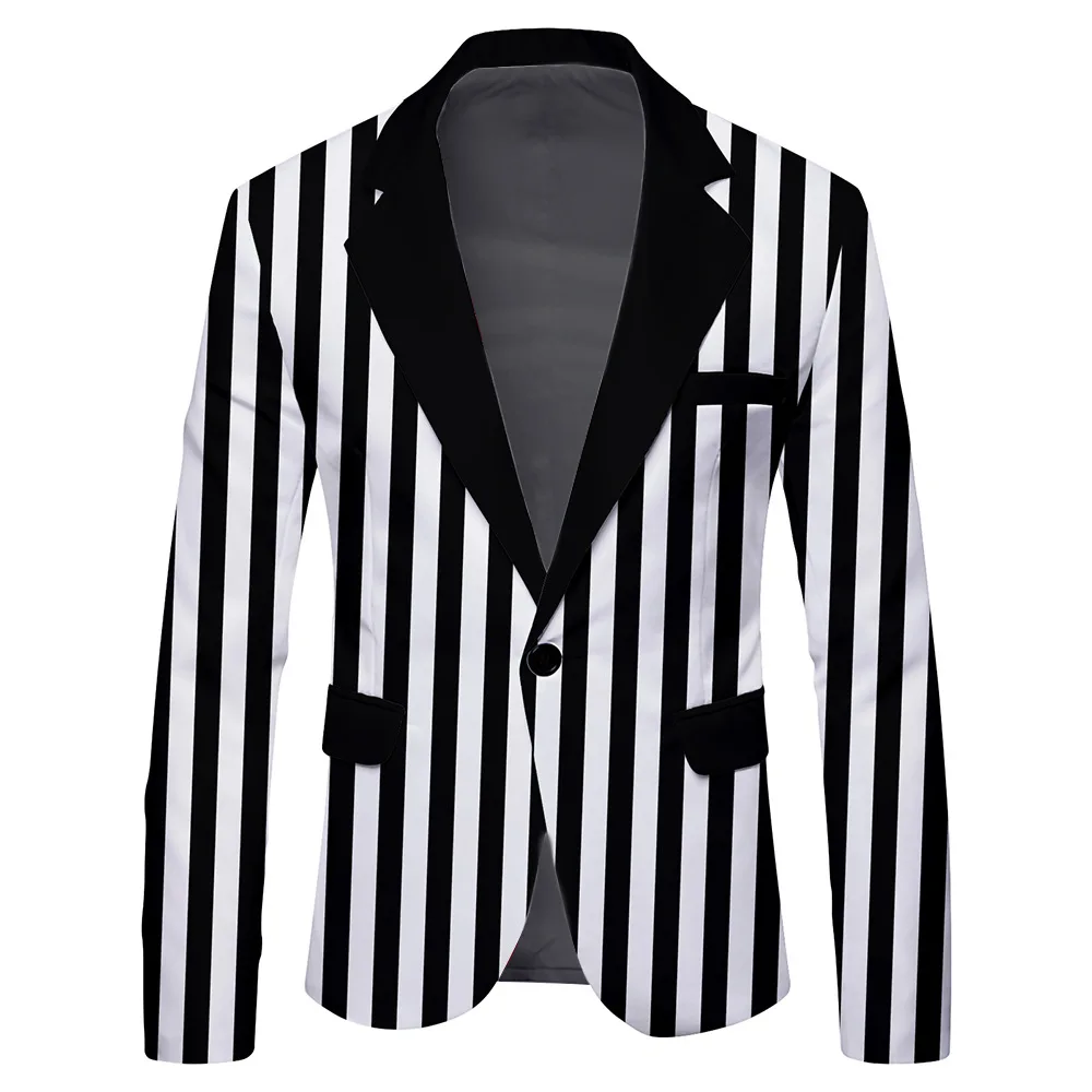 

2026 Мужской повседневный стильный тонкий пиджак приталенного кроя в полоску с принтом в горошек
