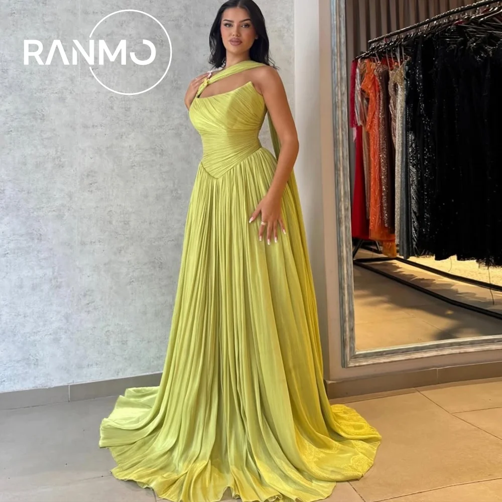Ranmo Exquisite A-line Chiffon Forging Evening Party Dress 2026 Sleeveless Strapless With Collar  Customized Pleat Sweep Train