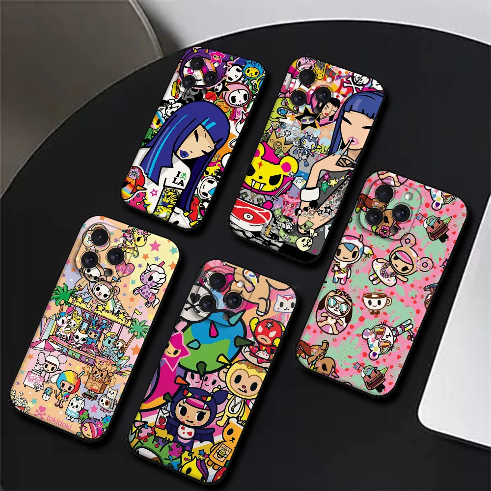 Funda de teléfono Tokidokis japonesa para Iphone 16 15 11 13 14 Pro Max 7 8 Plus X Xr Xs Max 12mini funda negra