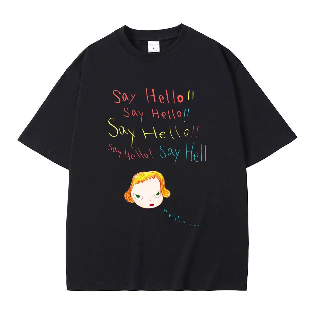 Hot Sale Yoshitomo Nara Say Hello Funny Meme T Shirts Summer Men Women Casual Versized T-shirt Unisex Y2k Art Aesthetic T-shirts