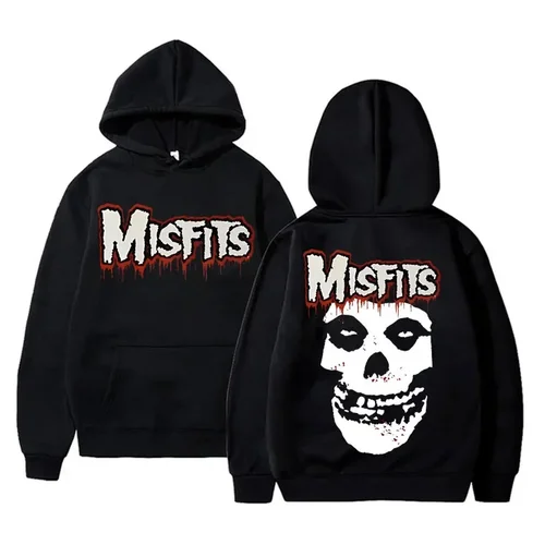 Imagen 1 del producto Sudadera con capucha con estampado de calavera y Rock de Horror Punk Misfits, sudadera de algodón polar para hombre y mujer, sudaderas con capucha góticas Vintage de manga larga