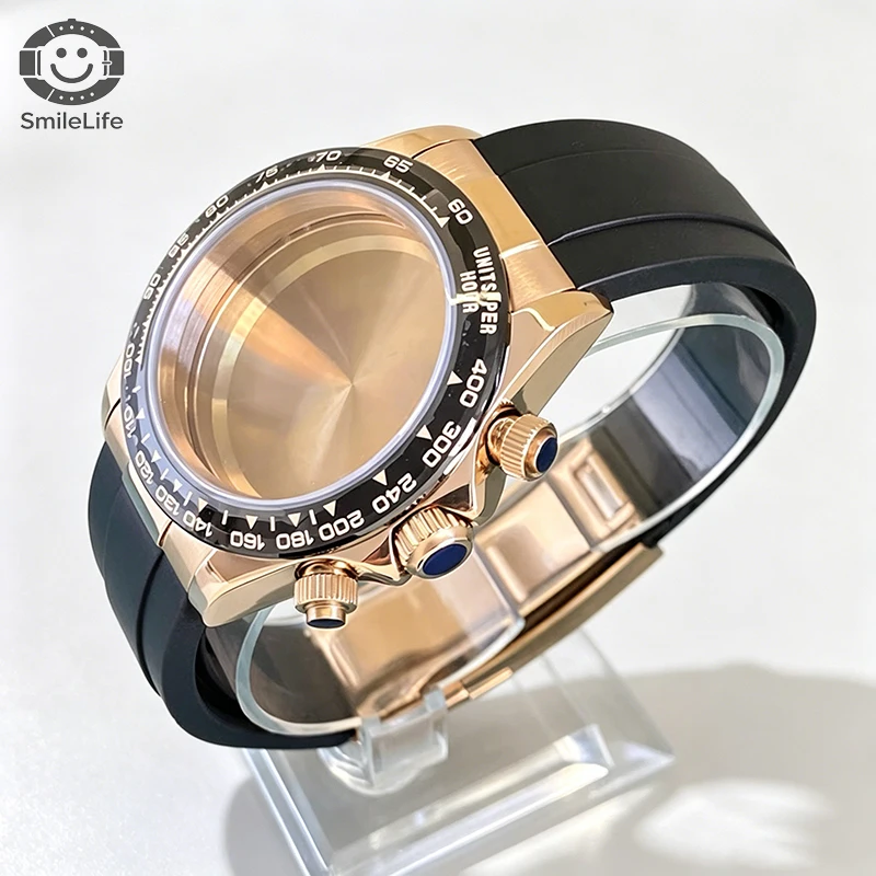 SmileLife 39 mm Dayton VK63 Uhrengehäuse mit schwarzem Kautschukarmband, Saphirglas, passend für VK63 Quarzwerk, Uhrenzubehör – Detail 4